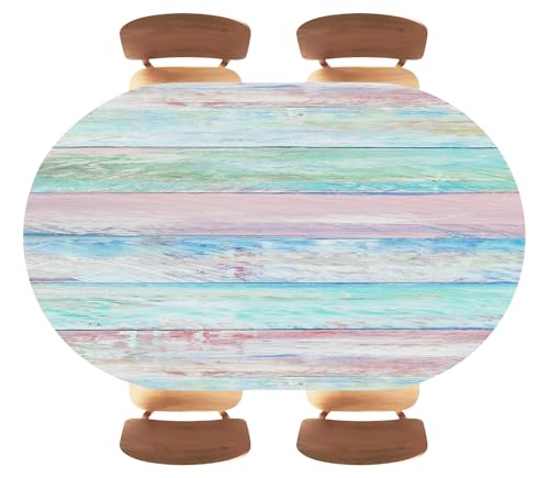 Wooden Texture Background Oval Fitted Tablecloth Waterproof Wipeable Elastic Edged Tablecloths Wrinkle Resistant Table Cover for Patio Family Party UseFits 52"x70" Oval Tables, Style183 - color: Wood Texture -1, size: 70" x 52" (Oval)