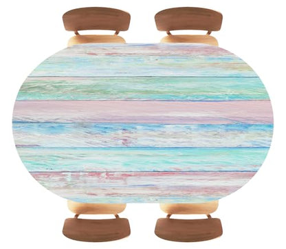 Wooden Texture Background Oval Fitted Tablecloth Waterproof Wipeable Elastic Edged Tablecloths Wrinkle Resistant Table Cover for Patio Family Party UseFits 52"x70" Oval Tables, Style183 - color: Wood Texture -1, size: 70" x 52" (Oval)