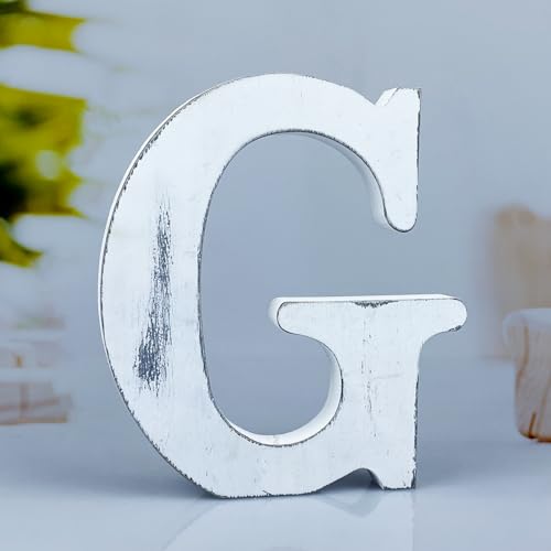 6 Inch Rustic White Wood Letters Unfinished Wood Letters for Wall Decorative White Retro Standing Letters Sign Board Decoration for Craft Home Party Projects (G) - color: G