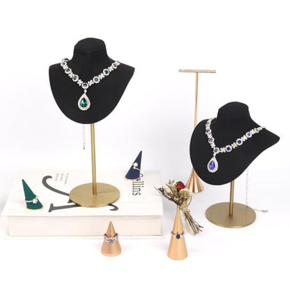 Necklace Display Stand For Selling Velvet Chain Jewelry Bust Holder Organizer With Stainless Steel Stand Jewelry Display - color: Navy-Blue-9.84in