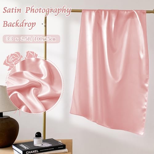 RUDONG M Satin Photography Backdrop 3.3x2.5ft - Wrinkle-Free Silky Fabric Background for Jewelry/Cosmetics/Flat Lay/Studio, Pink Backdrop Cloth (100x75cm) - color: Pink