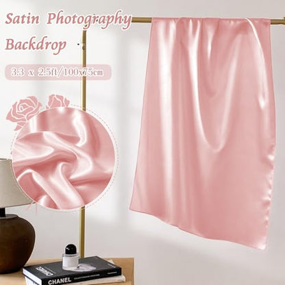 RUDONG M Satin Photography Backdrop 3.3x2.5ft - Wrinkle-Free Silky Fabric Background for Jewelry/Cosmetics/Flat Lay/Studio, Pink Backdrop Cloth (100x75cm) - color: Pink