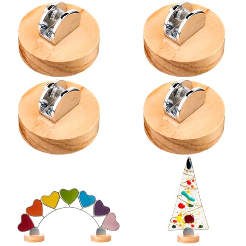 Kathfly 4 Pcs Mini Wood Adjustable Glass Display Stands Easel for Glass Art Creations Stained Ceramic Tiles Plaques for Picture Collectibles Office Trade Show Home - color: Wood, size: 5 x 5 x 1.5 cm