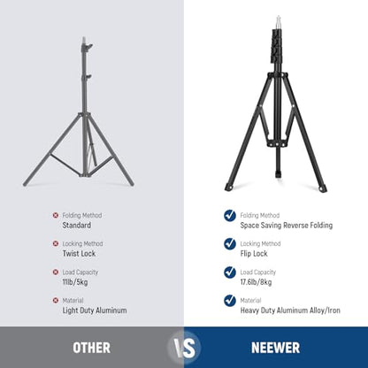 NEEWER 71" Portable Metal Camera Tripod Stand, Reverse Folding Light Tripod with LED Light Ring, Reflector, Flip Locks for Live Streaming, Vlog, Video Recording, ST180R - size: 180cm
