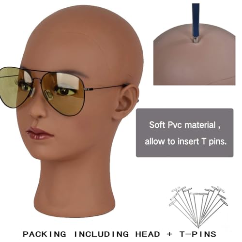 HAIRWAY Mannequin Head Bald Female Professional Cosmetology Training Head Bald Manikin Doll Head with Free T-pins Wigs Head Stand for Display(Dark Brown 21.5 Inch) - color: Female Bald Head 21.5“ Dark Brown