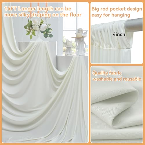10ftx14ft Ivory Backdrop Curtains for Wedding-Wrinkle Free Backdrops Curtain Drapes Fabric Decorations Photo Back Drop Cloth for Baby Shower Photography Stage Reception 2Panels 14ft(H) x 5ft(W) - color: ivory, size: W5' X H14'(2 Panels)