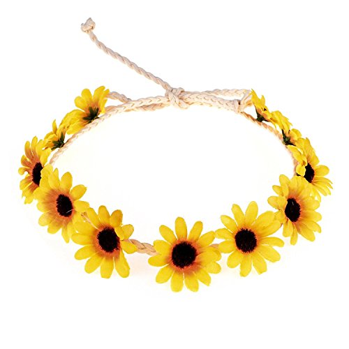 Floral Fall Boho Sunflower Crown Hippies Daisy Hair Wreath Bridal Headpiece Photo Props DY-01 (Yellow) - color: Yellow