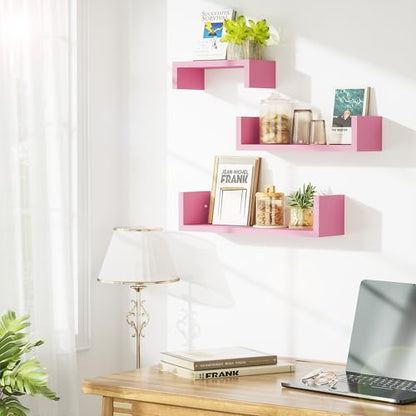 SRIWATANA Floating Shelves Wall Mounted, Solid Wood Wall Shelves, Pink - color: Pink