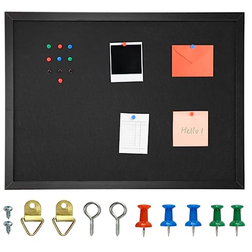 OWLKELA 17'' x 23'' Cork Board with Felt, Vision Board and Decorative Hanging Pin Board, Black Framed Display Bulletin Board for Walls, Ideal for Office, School and Home - size: 23" x 17"