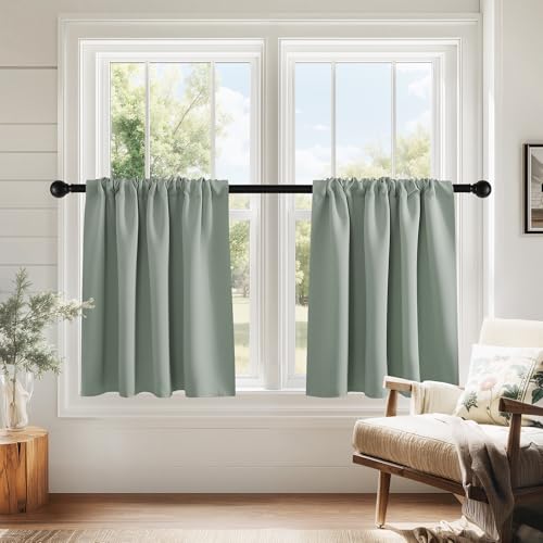 PONY DANCE Sage Green RV Curtains for Camper Windows, Rod Pocket Half Window Drapes for Basement, Privacy Blackout Energy Saving Curtains, Wide 29 x Long 24 inches, 2 Pcs - color: Sage Green, size: 29"W x 24"L (Pack of 2)
