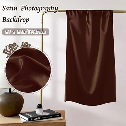 RUDONG M Satin Photography Backdrop 3.3x2.5ft - Wrinkle-Free Silky Fabric Background for Jewelry/Cosmetics/Flat Lay/Studio, Brown Backdrop Cloth (100x75cm) - color: Brown