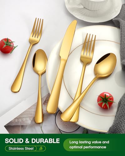 PHILIPALA 20 Piece Gold Silverware Set, Stainless Steel Flatware Set for 4 Food Grade Cutlery Utensil Set Include Knife Fork Spoon Mirror Polished Dishwasher Safe