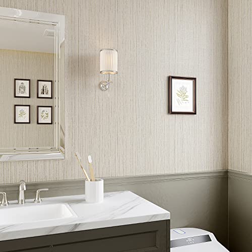 VEELIKE 32''x118'' Ecru White Grasscloth Wallpaper Textured Peel and Stick Cream Grass Cloth Wallpaper for Bedroom Bathroom Living Room Removable Linen Vinyl Self Adhesive Grasscloth Contact Paper - color: Ecru White, size: 32" x 118"