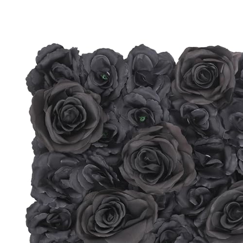12PCS Flower Wall Panels Black 3D Silk Rose Wall Artificial Gorgeous Wall Backdrop Background Artificial Flowers Decoration for Photo Background Home Party Wedding Backdrop Decoration