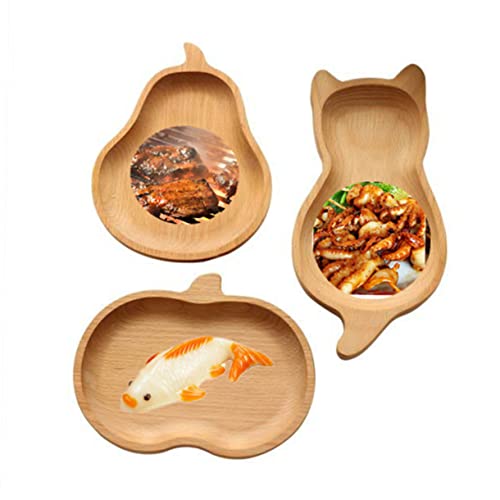 Mikinona Pear Pattern Wooden Plate Japanese Style Dessert Tray for Snacks and Jewelry Made from Natural Wood Photography Prop