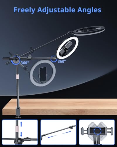 UBeesize 12" Ring Light with Overhead Phone Mount, LED Ring Light with Phone Holder and Stand, Desk Light Ring for iPhone,Cameras, Selfie Light for Live Streaming,Video Recording, Content Creation - size: 12in-Desk