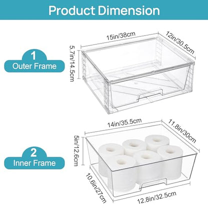 Vtopmart 2 Pack Large Stackable Storage Drawers,Easily Assemble Clear Acrylic Bathroom Closet Undersink Organizers,Plastic Storage Bins for Cabinet,Kitchen Pantry,Medicine Organization