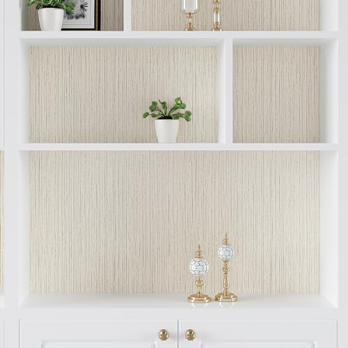 VEELIKE Ecru White Grasscloth Peel and Stick Wallpaper Textured Grasscloth Wallpaper 15.7''x118'' Removable Linen Fabric Vinyl Wall Paper Self Adhesive Grass Cloth Contact Paper for Bedroom Walls - color: Ecru White, size: 15.7" x 118"