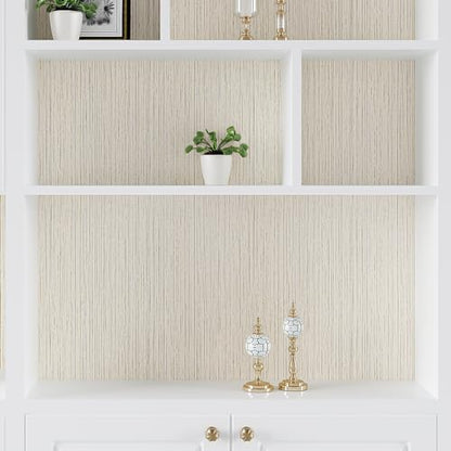 VEELIKE 32''x118'' Ecru White Grasscloth Wallpaper Textured Peel and Stick Cream Grass Cloth Wallpaper for Bedroom Bathroom Living Room Removable Linen Vinyl Self Adhesive Grasscloth Contact Paper - color: Ecru White, size: 32" x 118"