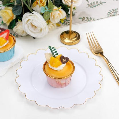 SUT 72Pcs Plastic Plates-7.5inch White Dessert Plates with Gold Trim, White Disposable Plates, Disposable Plates,Fancy Plastic Plates, Heavy Duty Plastic Plates for Parties - color: White Gold, size: 7.5 Inch