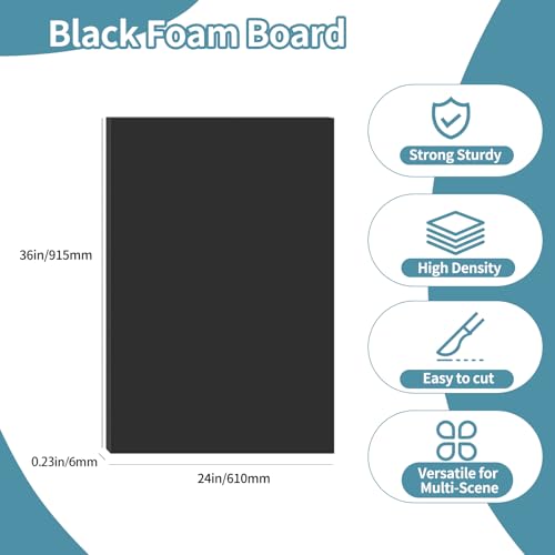 4 Pack Foam Board 24"x36", 0.23 Inch Thickness Black Poster Board, Double-Sided Acid-Free Foam Core Board, Large Lightweight Polystyrene Mat Board for Painting, Display, Craft & School Projects - color: Black, size: 24"x36"
