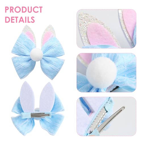 2PC Easter Bunny Ears Hair Bow Clips 4 Inch Rabbit Hair Accessories Spring Party Supplies Blue - color: Blue