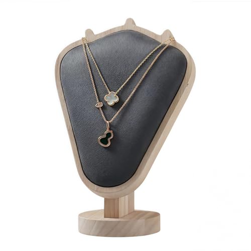 Natural Body Wood Necklace Display Stand with Gray Flannelette Soft Mat Necklace Holder Organizer Desktop Stand for Home Store Dresser-4.45"x8.4"x12" - color: Natural-Gray, size: 4.45"x8.4"x12"