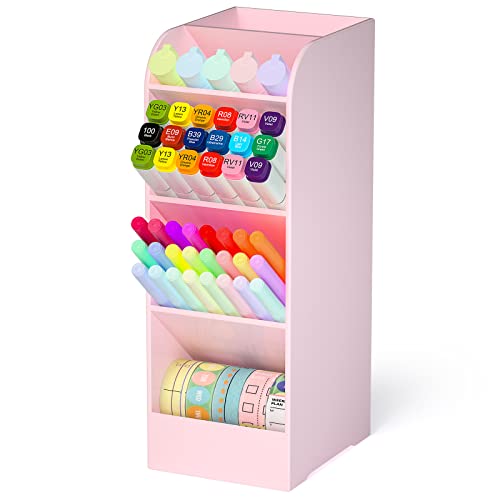 Asten Pen Holder, Pencil Holder for Desk, Pen Organizer for Office, School, Desktop, Large Capacity Pen Storage Organizer with 5 Compartment for Pens, Markers, Makeup Brush, Cosmetics (Pink, 1 Pack) - color: Pink-1 Pack