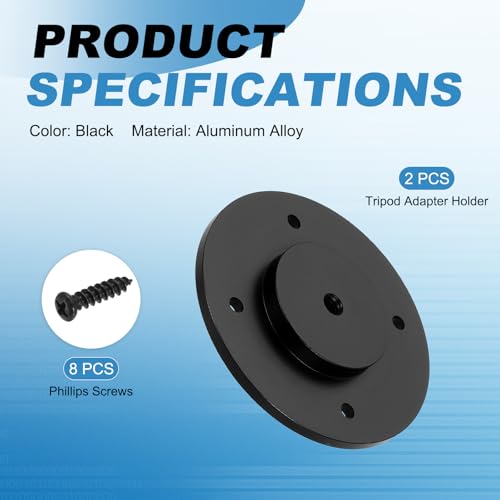 PATIKIL 1/4" Thread Tripod Adapter Holder 40mm Dia, 2Pcs Aluminum Alloy Flange Wall Mount Tripod Mount Plate with Self-Tapping Screw for Magic Arm Monitor Light Flash DSLR Camera