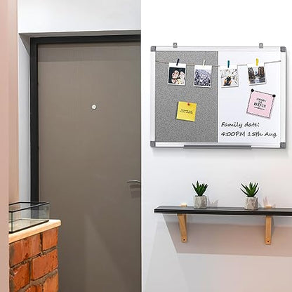 S SWANCROWN 2 in 1 Combo Board Magnetic Whiteboard & Felt Board,Dry Erase Board Bulletin Board Vision Board for Wall,Home,School,Office,24x18inches - color: Grey-vertical, size: 24"W x 18"H