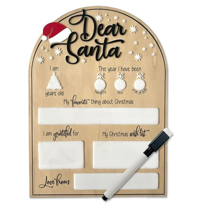 Dear Santa Photo Board | Christmas Photo Prop with Dry Erase Marker - Personalized Holiday Keepsake for Kids | Black