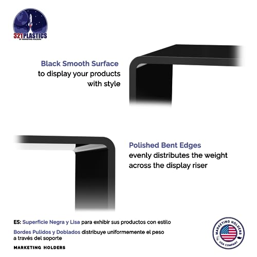 Marketing Holders 4 Pack Acrylic Riser Display Stand Black Plexiglass 10.5 Inch Wide x 6 Inch Deep x 8 Inch High Rectangular Retail Countertop Showcase Platform for Products and Merchandise - size: 10.5"W x 6"D x 8"H