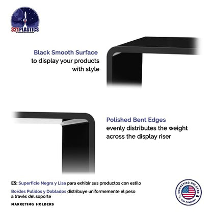 Marketing Holders 4 Pack Acrylic Riser Display Stand Black Plexiglass 10.5 Inch Wide x 6 Inch Deep x 8 Inch High Rectangular Retail Countertop Showcase Platform for Products and Merchandise - size: 10.5"W x 6"D x 8"H