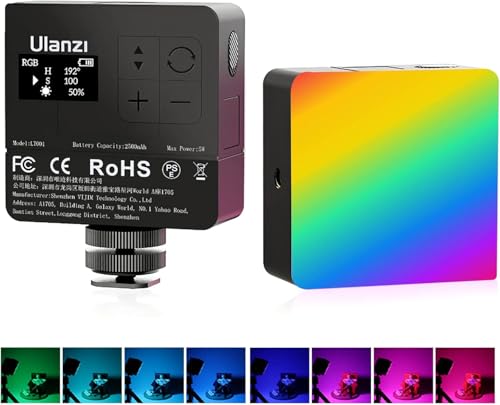 ULANZI VL49 Pro RGB Video Light, Mini Rechargeable LED Camera 360° Full Color Portable,2500-9000K Dimmable LED Panel Lamp w LCD Display,Photography Lighting Support Magnetic Attraction - size: 66mm*80mm*30mm