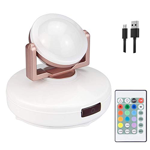 12 Colors Changing Accent Light, Rechargeable Picture Light with Remote, LED Dartboard Light, Puck Light with 330°Rotatable Light Head, Stick on Art Spotlight Indoor for Display, Painting - color: White+Gold