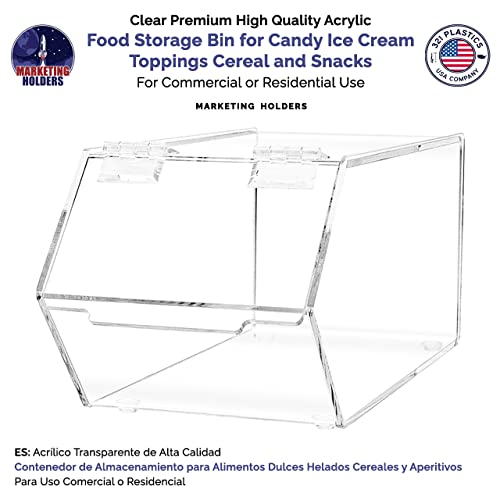 Marketing Holders Clear Acrylic Food Storage Bin with Hinged Lid for Ice Cream Toppings 5" x 11" Candies Nuts Granola Cereal and Wrapped Snacks Caddy - size: Candy Bin-Medium