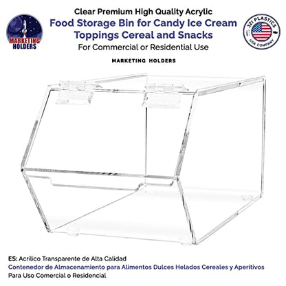 Marketing Holders Clear Acrylic Food Storage Bin with Hinged Lid for Ice Cream Toppings 5" x 11" Candies Nuts Granola Cereal and Wrapped Snacks Caddy - size: Candy Bin-Medium