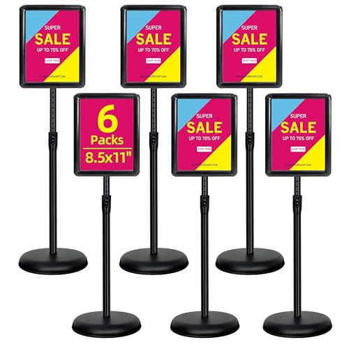 6-Packs Sign Holder Stand for Display 8.5x11 Inch - Adjustable Floor Standing Sign Holder - Pedestal Poster Stand with Vertical & Horizontal View, Indoor/Outdoor Business & Store Signage(Black) - color: Black, size: 8.5"x11"-6Pack