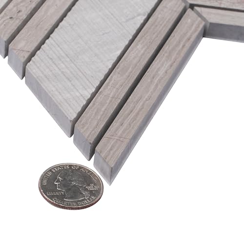 Textured Chevron Wooden Grey Marble Mosaic Tile (6.09 Sq ft- Box of 5 Sheets) - color: Wooden Gray, size: 13 x 13.5 in (Pack of 5)