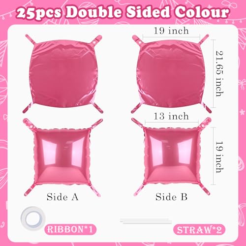 25PCS Pink Square Foil Balloon Wall Backdrop Double Sided Pink Square Sided Balloon Tunnel Kit for Birthday Graduation Party Wedding Anniversary Valentine's and Baby Shower Decoration - color: Pink