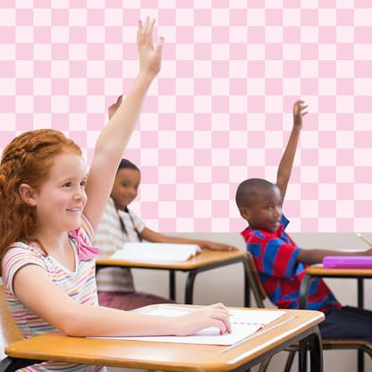 120x47 in Bulletin Board Fabric Background Back to School Classroom Decoration Large Polyester Photography Backdrop for Class Home Office Wall Decor Pillows Curtains Crafts Pink Checkered - style: Pink Checkered