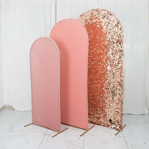 Efavormart Set of 3 Blush Rose Gold Chiara Arch Backdrop Covers (7ft/6ft/5ft), Round Top Snug Fit, Double-Sided Big Sequin, Tinsel & Spandex Mixed Texture for Wedding, Baby Shower, Events - color: Blue/Rose Gold