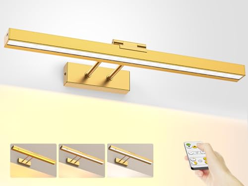 PESUTEN Picture Light Battery Operated, 16in Wireless Art Light for Paintings CCT Dimmable Recharging Battery Picture Light with Remote Control for Gallery Dartboard Art Bedroom Bathroom Gold - color: Gold
