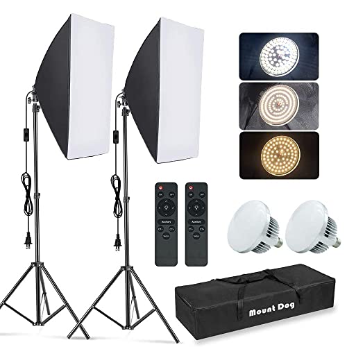 MOUNTDOG Softbox Lighting Kit, 2x19.7"x27.5" Photography Continuous Lighting System with 2pcs 85W 5700K E27 Socket LED Bulbs and Remote for Portrait Product Fashion Photography - color: white-2
