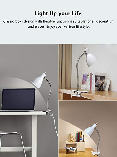 Desk lamp Eye-Caring Table Lamps, 360°Rotation Gooseneck Clip on Lamp Reading Light Portable Reading Book Light Clamp Study Desk Lamps for Bedroom and Office Home Lighting (White) - color: White