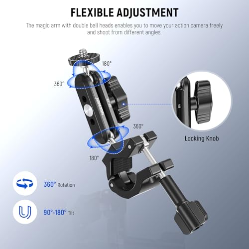 Neewer Action Camera Pole Mount with Two 360° Ball Heads 1/4" Screw Action Camera Adapter, Holder Clamp for Motorcycle Bike Handlebar, Compatible with GoPro Hero13 12 11 10 9 Max360 Insta360 DJI Osmo - style: GP-10