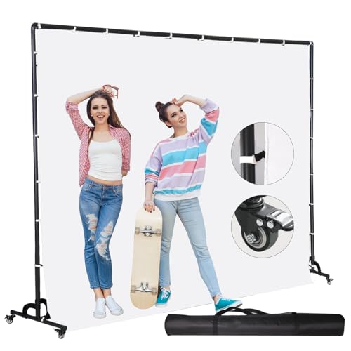 Movable White Backdrop Stand with Pulley, Suitable for Studio Photography, Stage Background Layout, Portrait and Product Photography, Live Streaming, Cutout (7 * 10FT) - size: 7*10FT