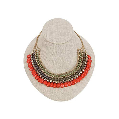 MOOCA 2 Pcs Set Linen Lay Down Necklace Bust Display Jewelry Necklace Chain Jewelry Bust Display Holder Stand, Tan Linen - color: Tan Linen