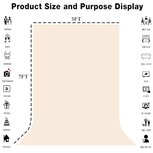 Cream Photo Backdrop for Photoshoot 5x7ft, Zoom Meeting Photography Backdrop Studio Shooting Props - color: Cream, size: 5x7ft