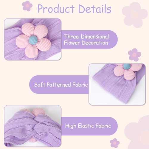 CÉLLOT Baby Flower Headbands Baby Girls Nylon Headbands Soft Elastic Hairbands Hair Accessories for Newborn Infant Toddler Kids (Violet,Cameo,Pink) - color: Dark Purple+Purple+Pink